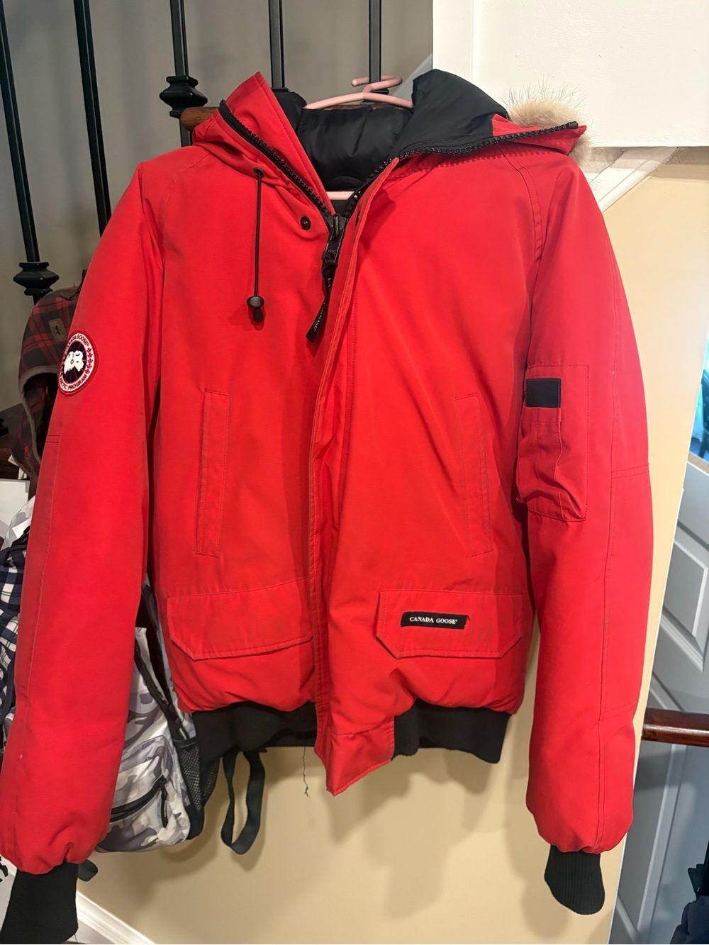 Canada Goose Red Chiliwack Jacket with Fur Trim Hood